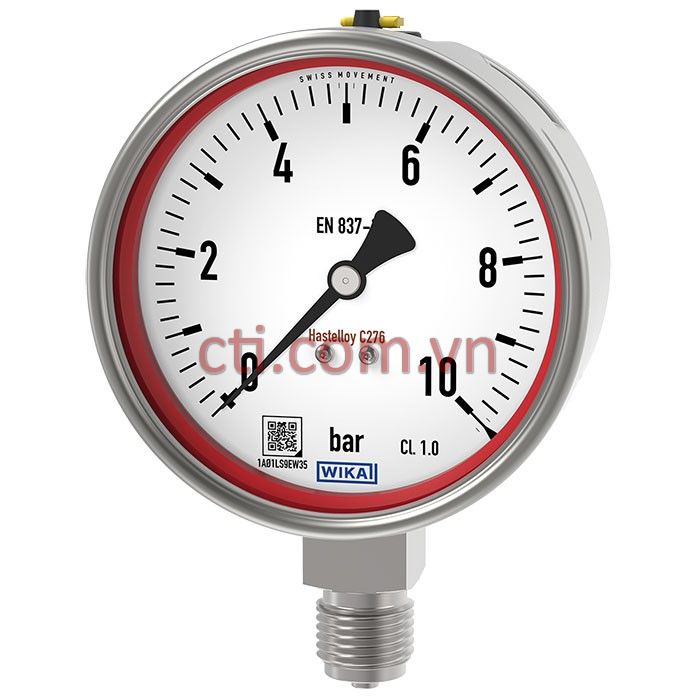 Đồng hồ đo áp suất ống Bourdon PG28 có bộ phận tiếp xúc với chất lỏng từ Hastelloy C276
