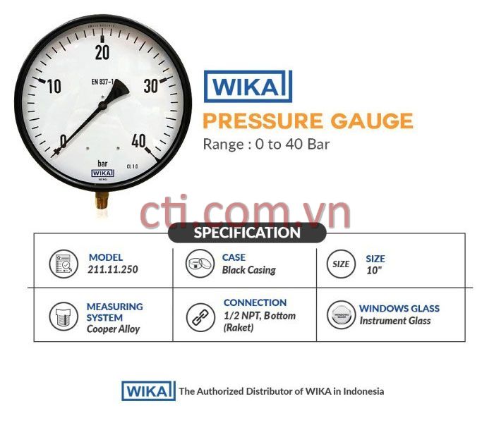 Sơ đồ cấu tạo đồng hồ áp suất WIKA Solid Front S3 với vách ngăn cứng